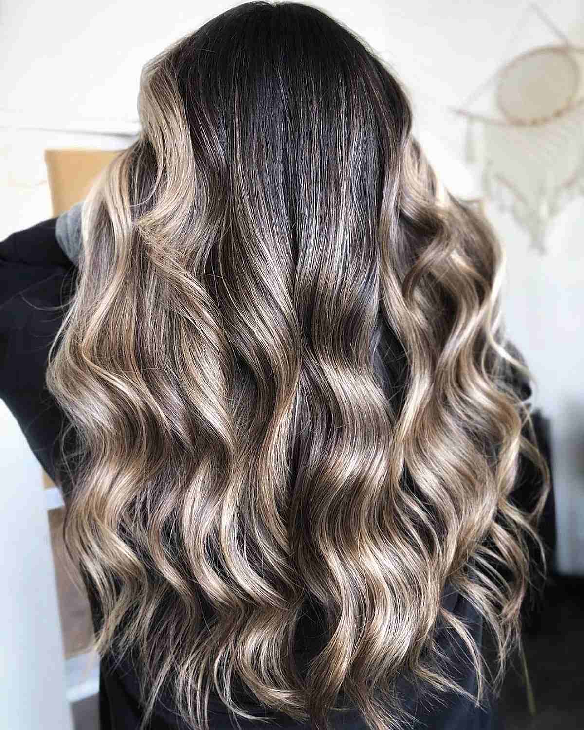 Rich Chocolate Balayage with Soft Beige Highlights