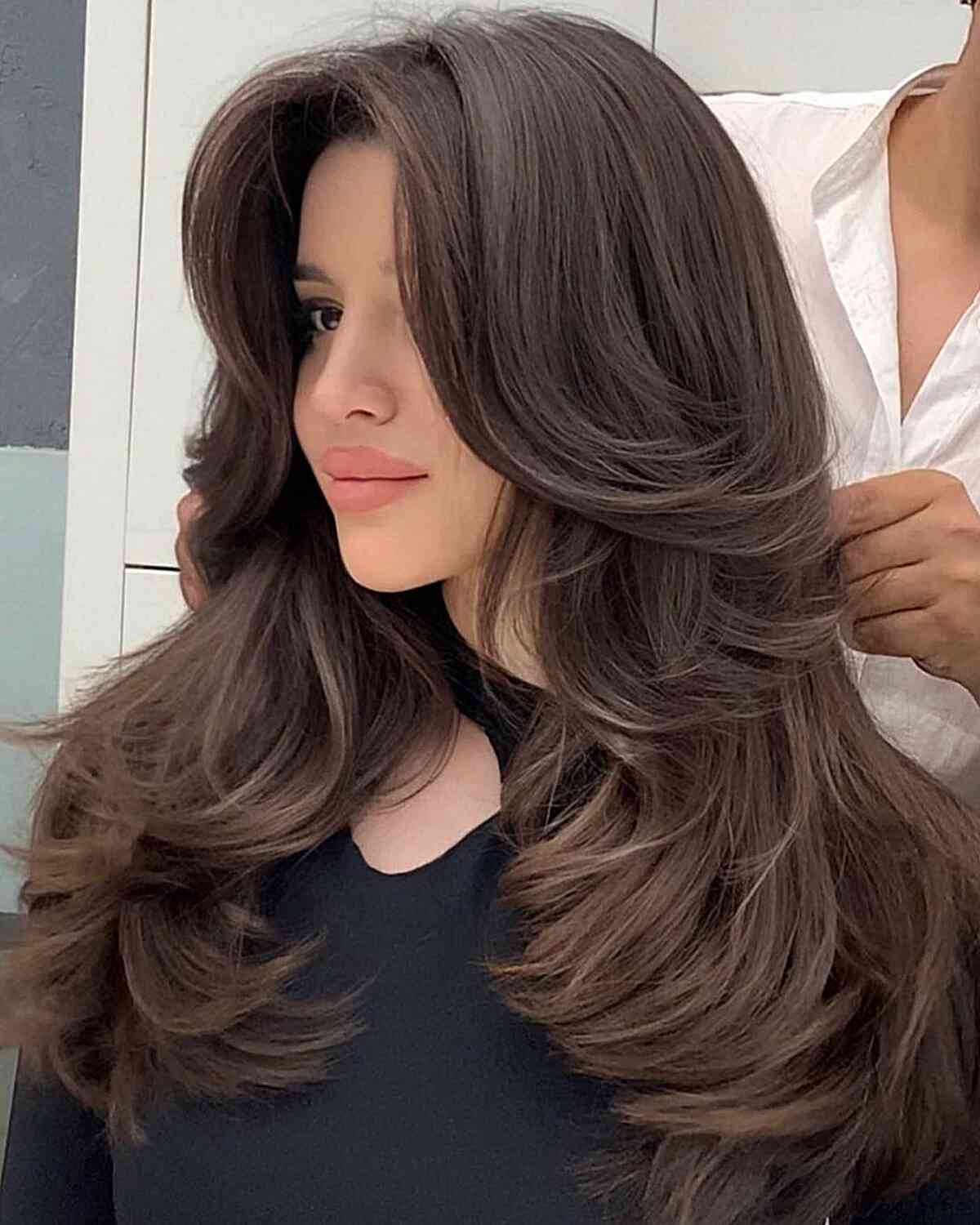 Rich Chocolate Brown Long Straight Curtain Bangs