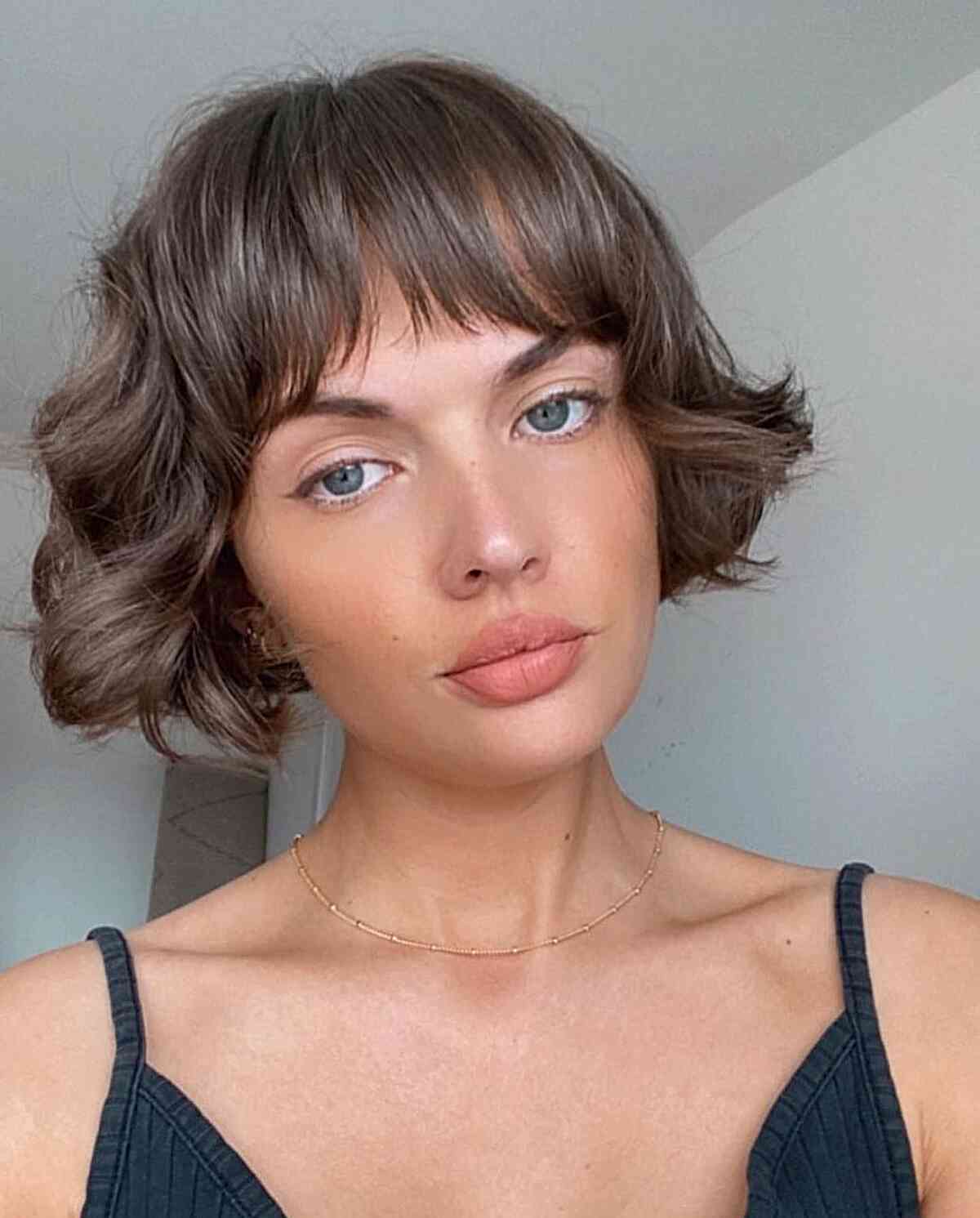 Jaw-Length Edgy Rich Chocolate Brown Choppy Short Hair with Bangs