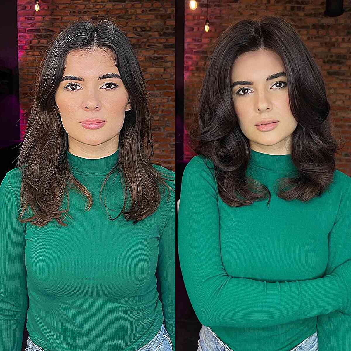 Rich Chocolate Face-Framing Layers on Medium-Length Hair for women with an oval face
