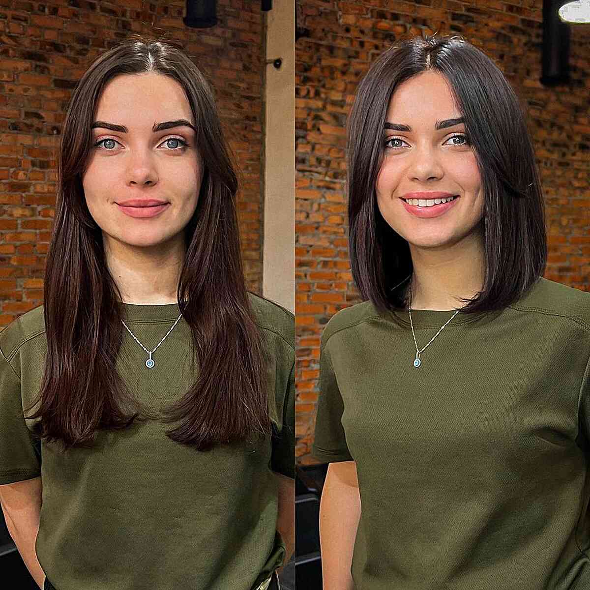 Rich Chocolate Lob with a Center Partition for Straight Hair for women with shoulder-length hair