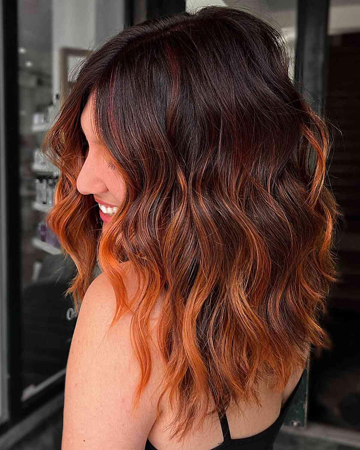 Rich Copper Balayage with Natural Roots