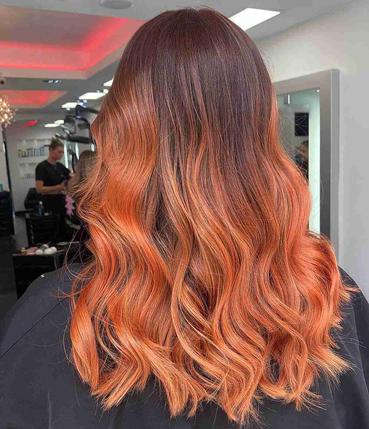 Rich Copper Peach Balayage Color Blend