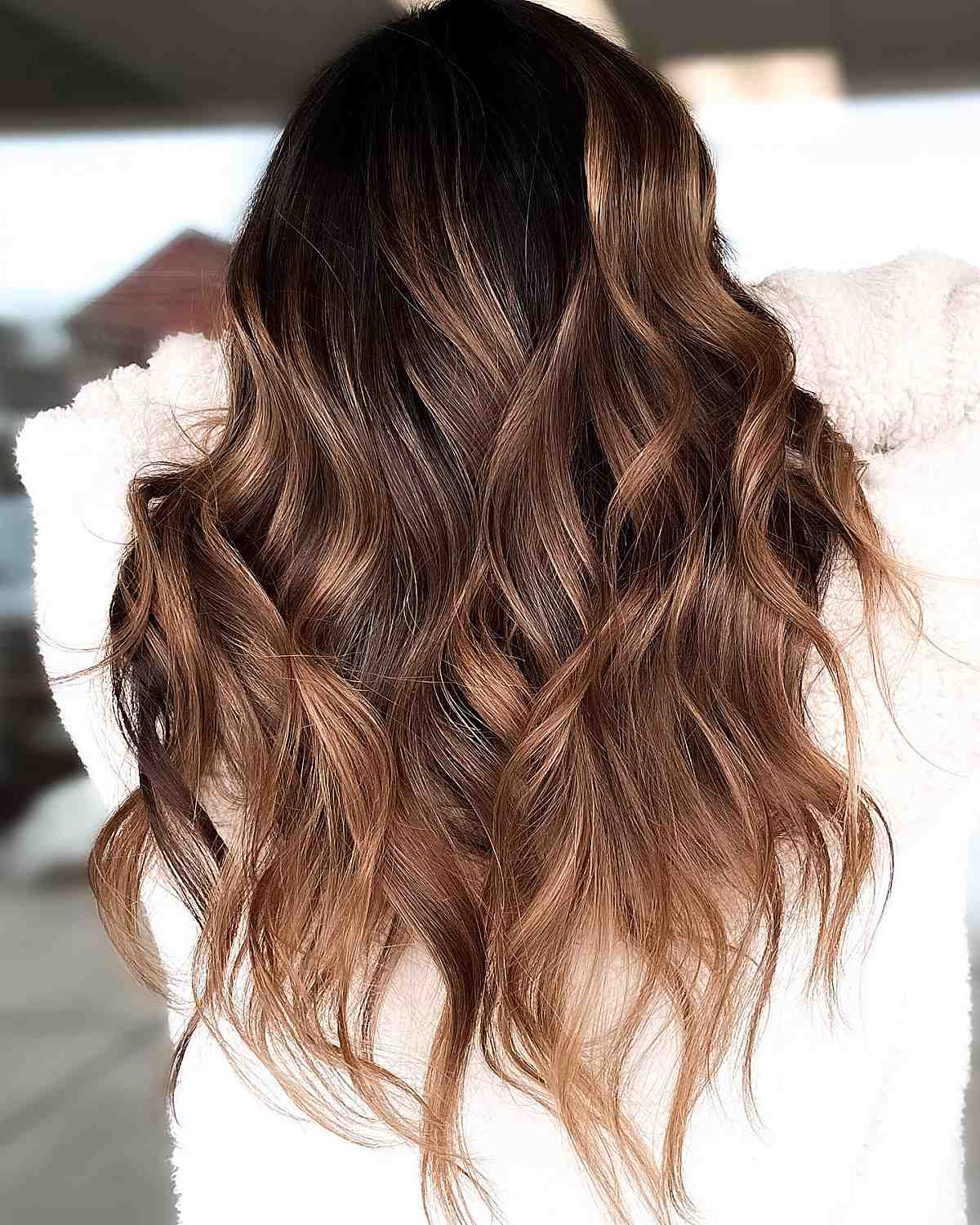 Gorgeous dark brown hair with caramel highlights