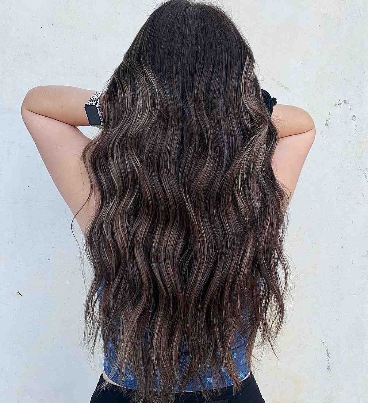 rich dark chocolate brown hair shade for long hair