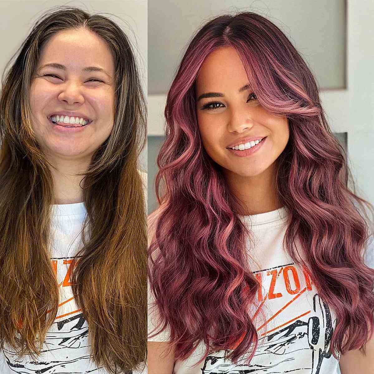 Rose Champagne Accents for Long Dark Hair