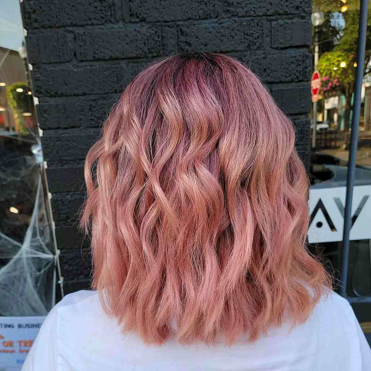 Rose Gold Balayage with a Shadow Root