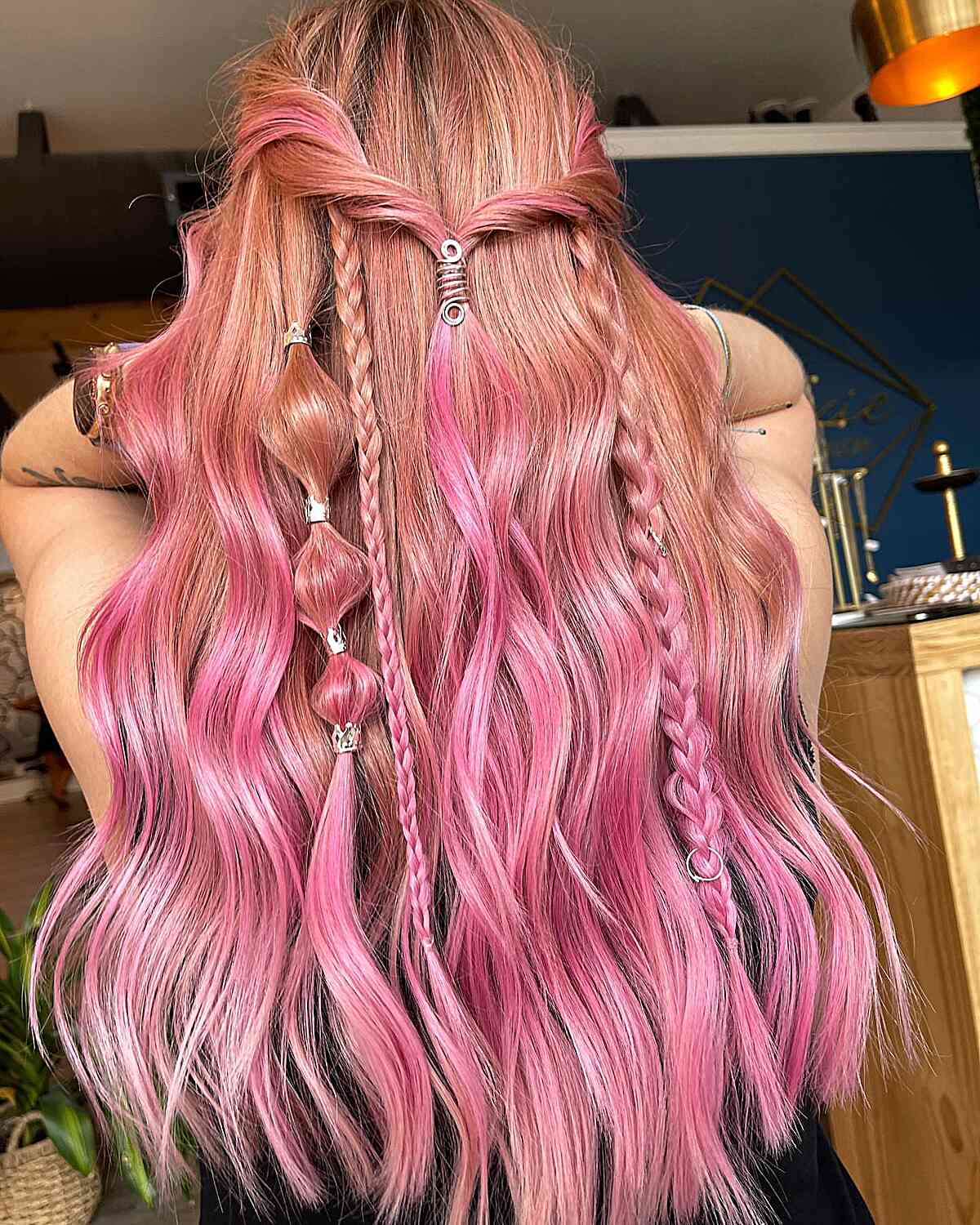 Rose Gold Balayage with Blush Undertones and intricate braids