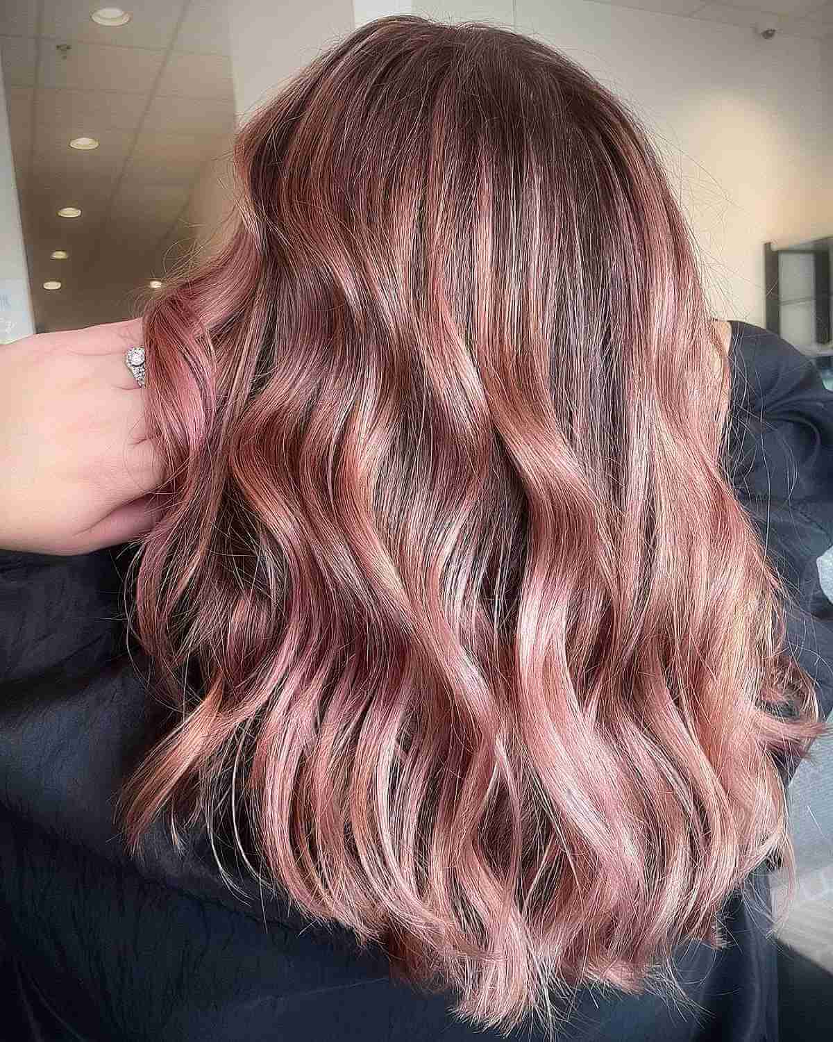 Blush Pink Balayage with Golden Hues
