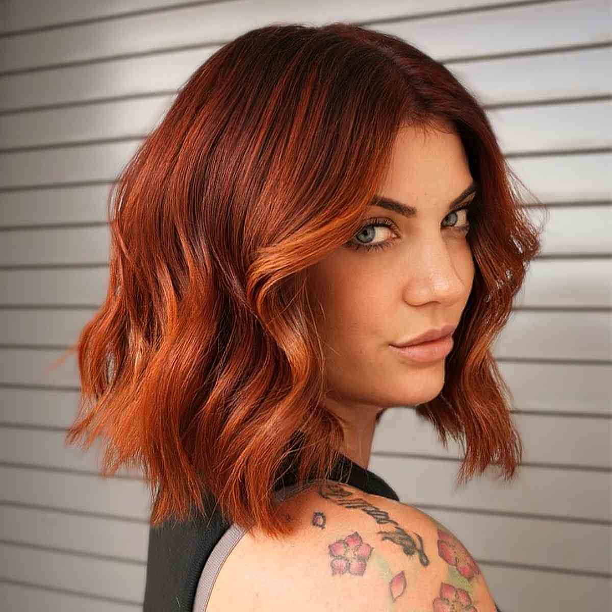 Above-the-Shoulder Ruffled Dark Red Waves
