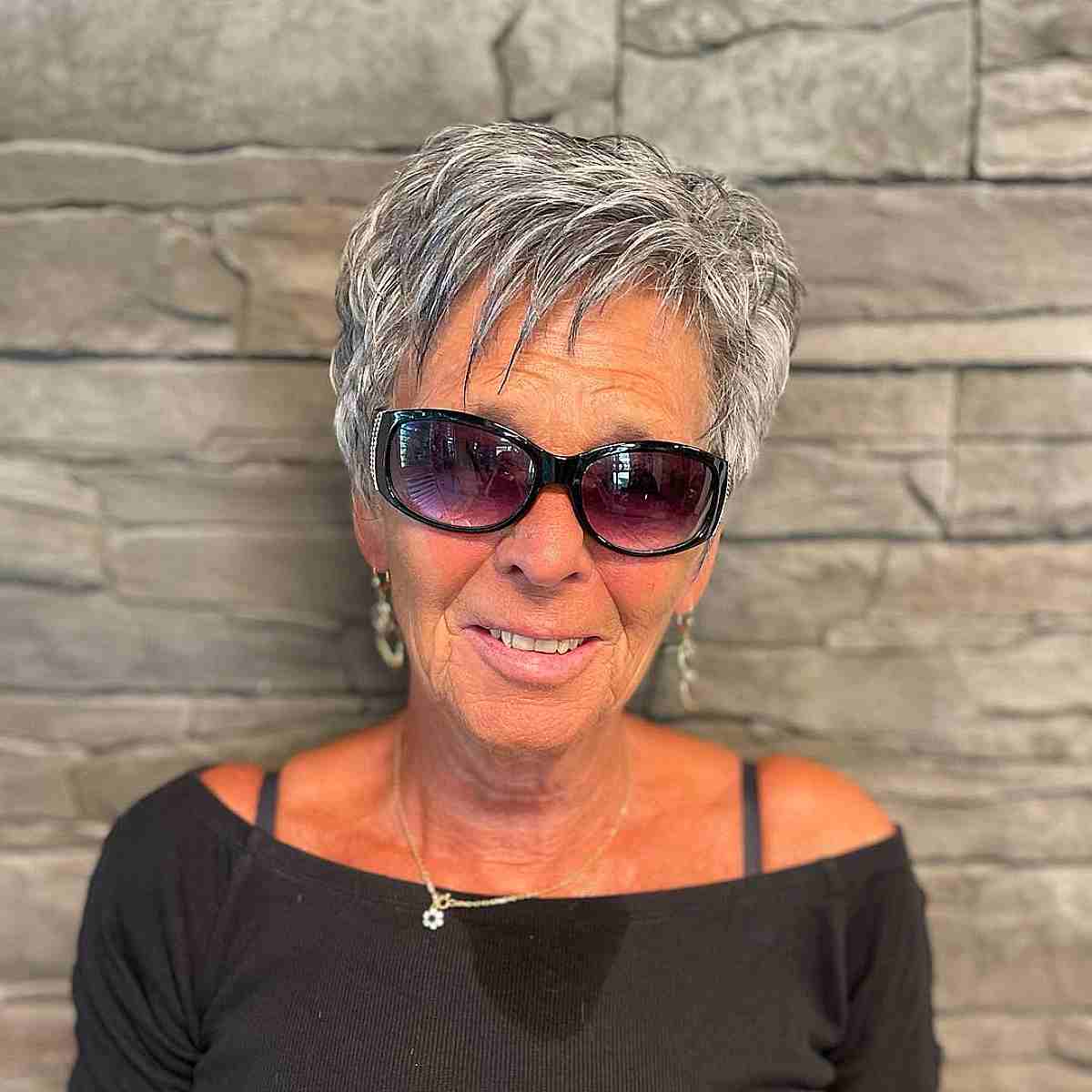Salt-and-Pepper Textured Pixie Cut for 70-Year-Olds