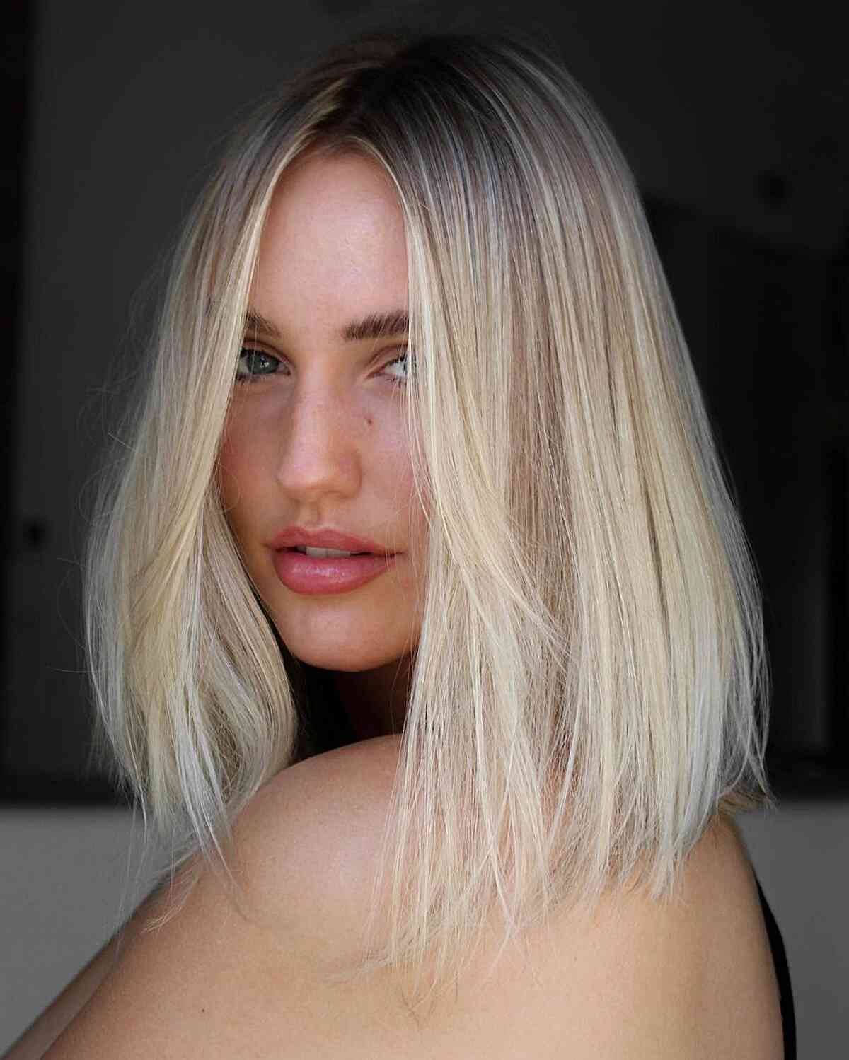 Shoulder Lengths with Platinum Blonde Shadow Root