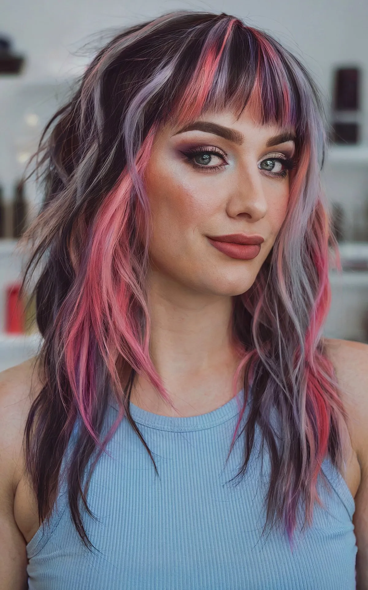 Shag Haircut with Soft Waves and Bold Highlights