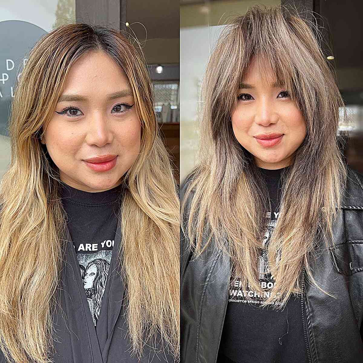 Medium Shag with Dark Money Highlight for Round Faces