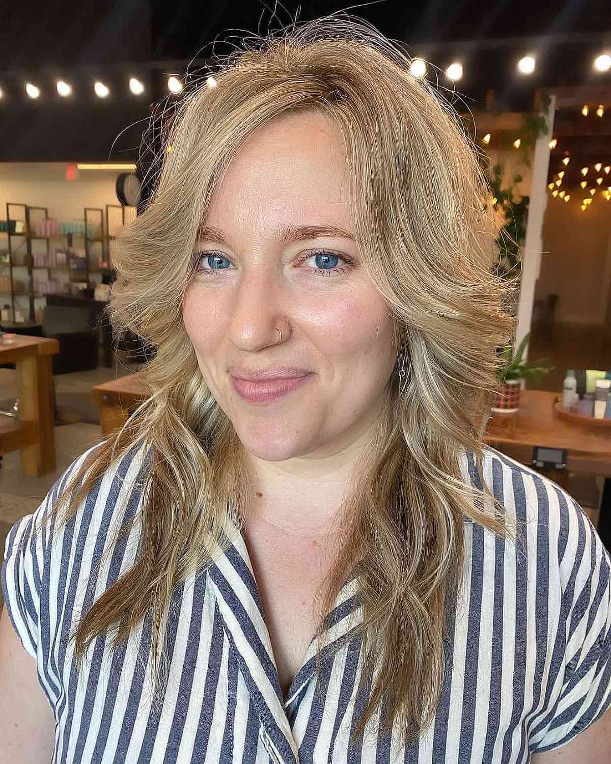 Shaggy Hair with a Side Part on Women in Their Forties