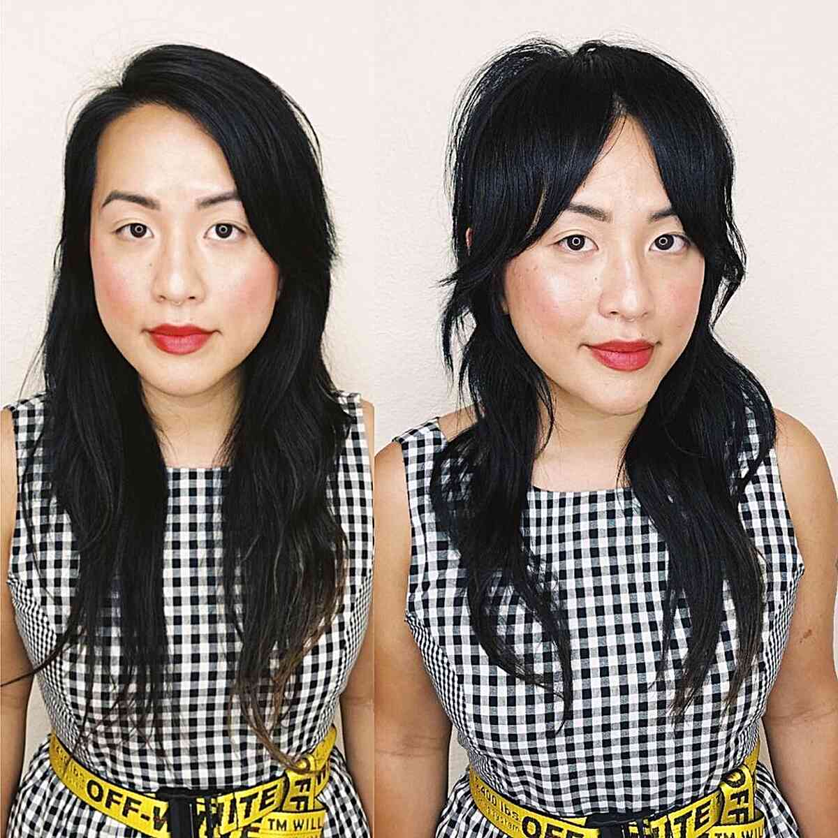 Shaggy Mullet Look with Extended Curtain Fringe for women with fine hair