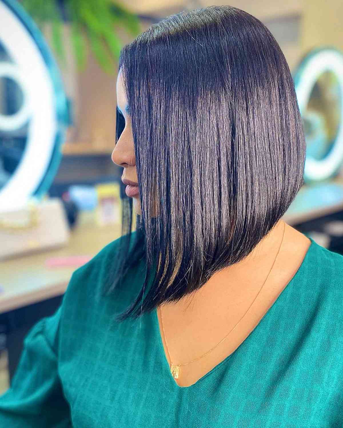 Shiny Long Angled Bob for Straight Hair