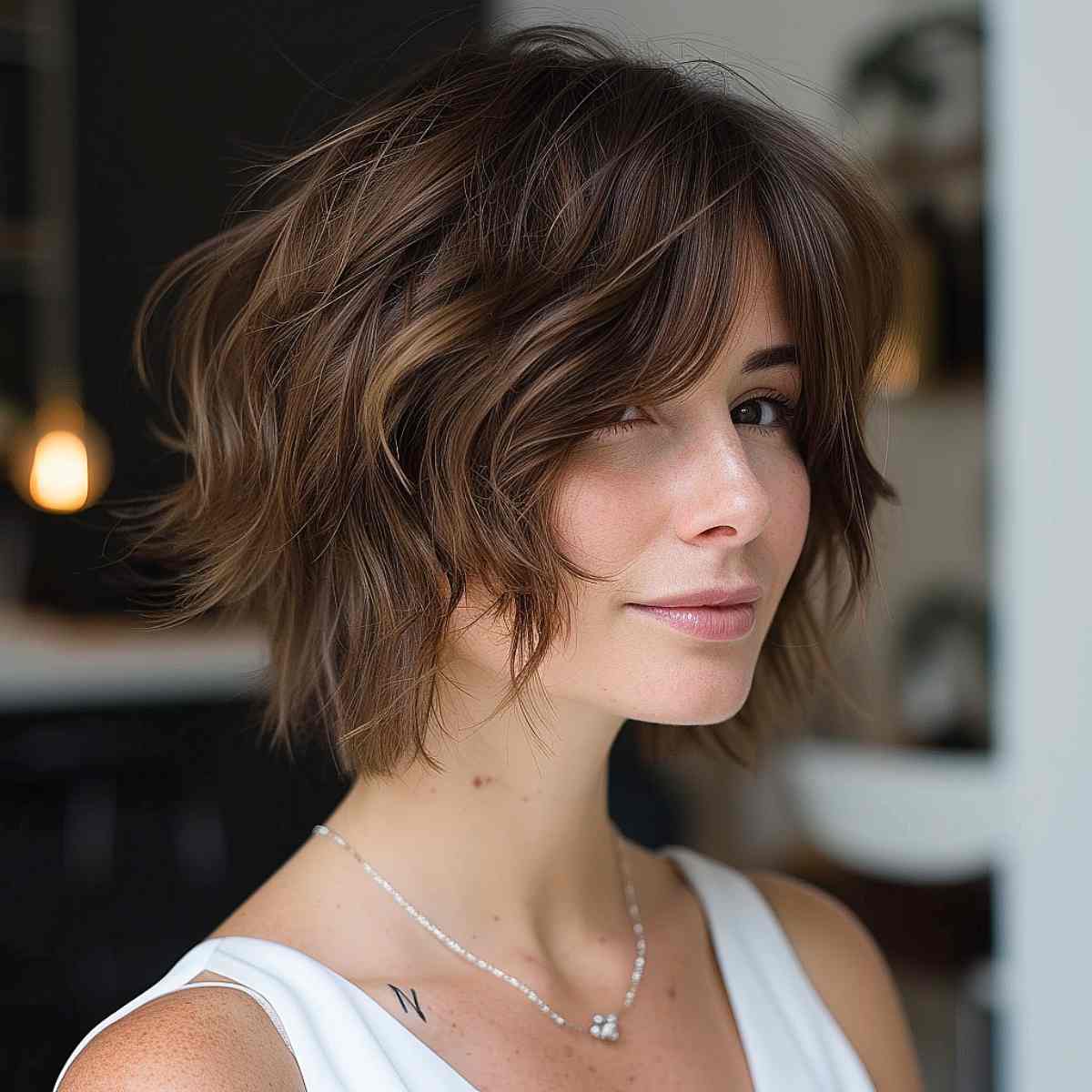Short Angled Shag Bob Haircut 