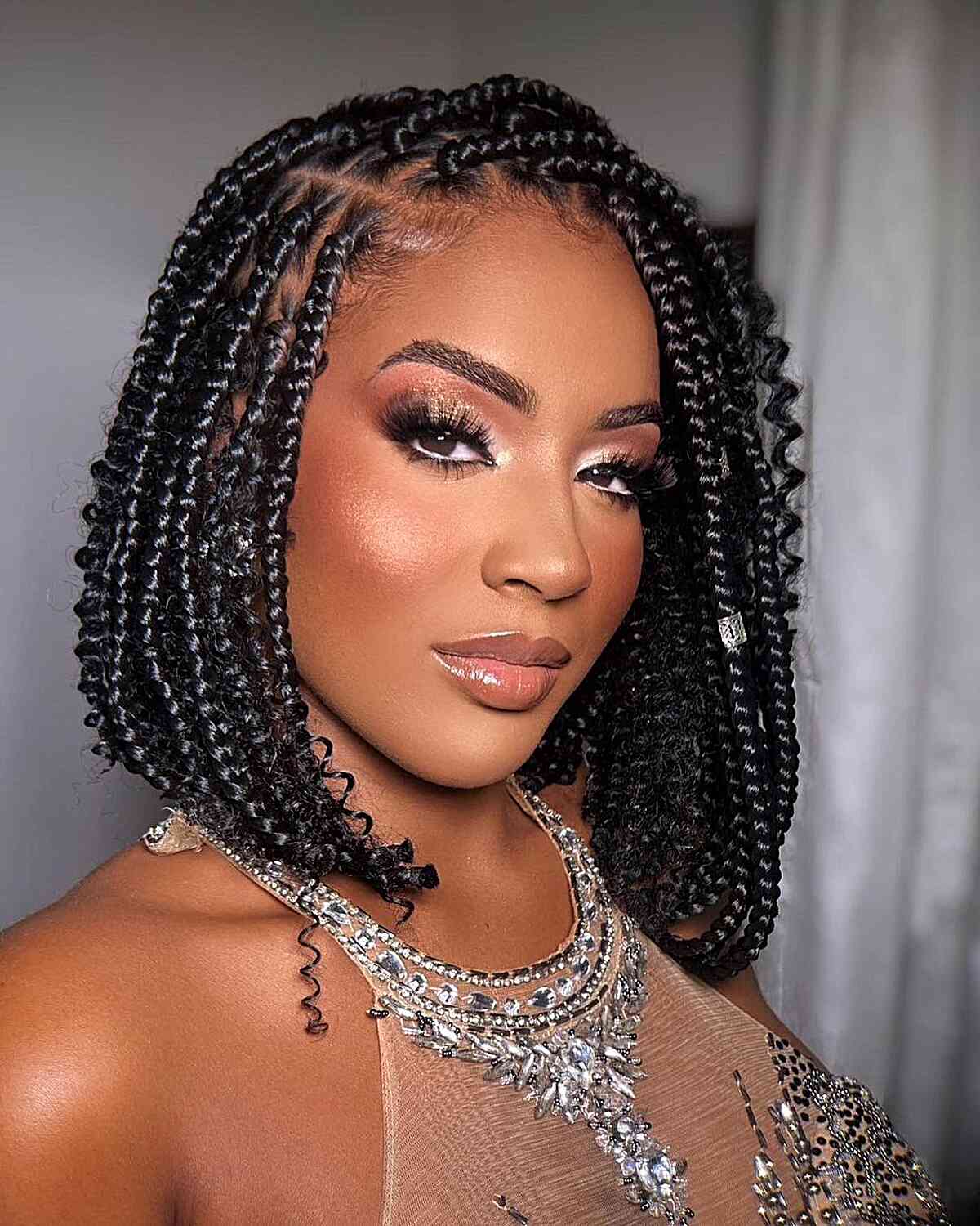 Short Curly Box Braids for Neck-Length Hair