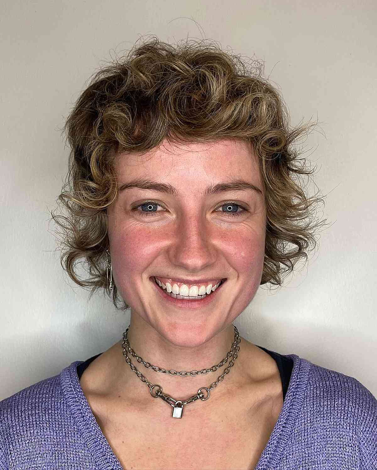 Short Curly Mullet for Angular Faces with Fine Hair
