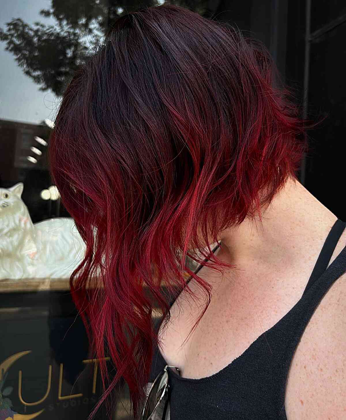 Short Hair with Dark Brown to Red Ombre