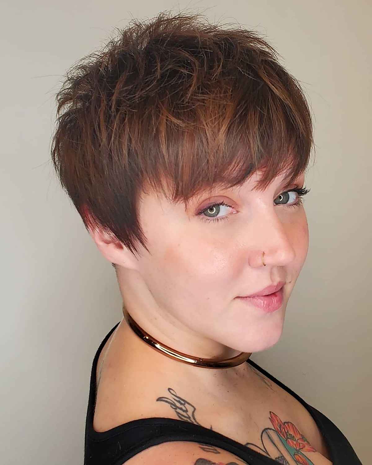 short hair with long, dramatic bangs