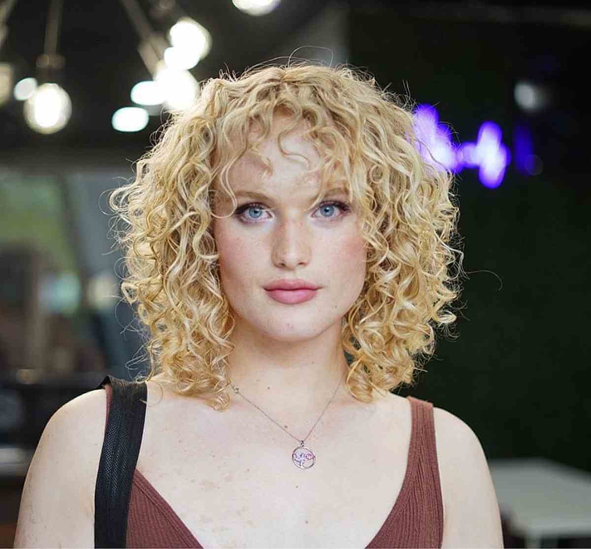 Shoulder-Length Blonde Curls for Square Faces