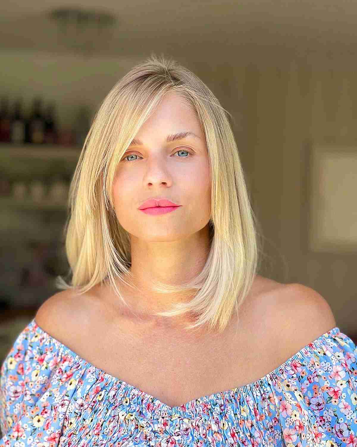 Shoulder-Length Bob with Side Part for Square Faces and Fine Hair