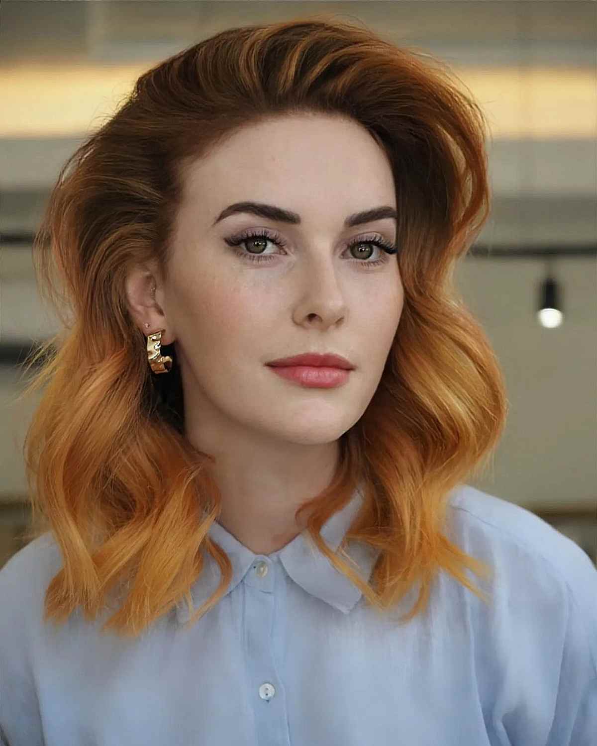 Shoulder-Length Copper Balayage Style