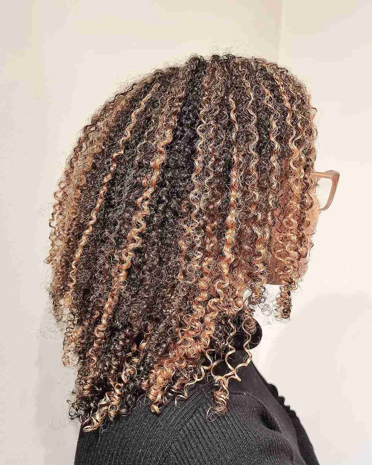 Shoulder-Length Kinky Hair with Lively Cinnamon Balayage Highlights