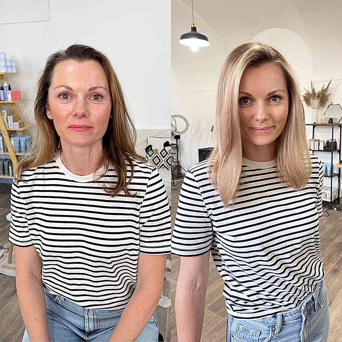 Shoulder-Length Sleek Blonde Fine Hair for women with a side part