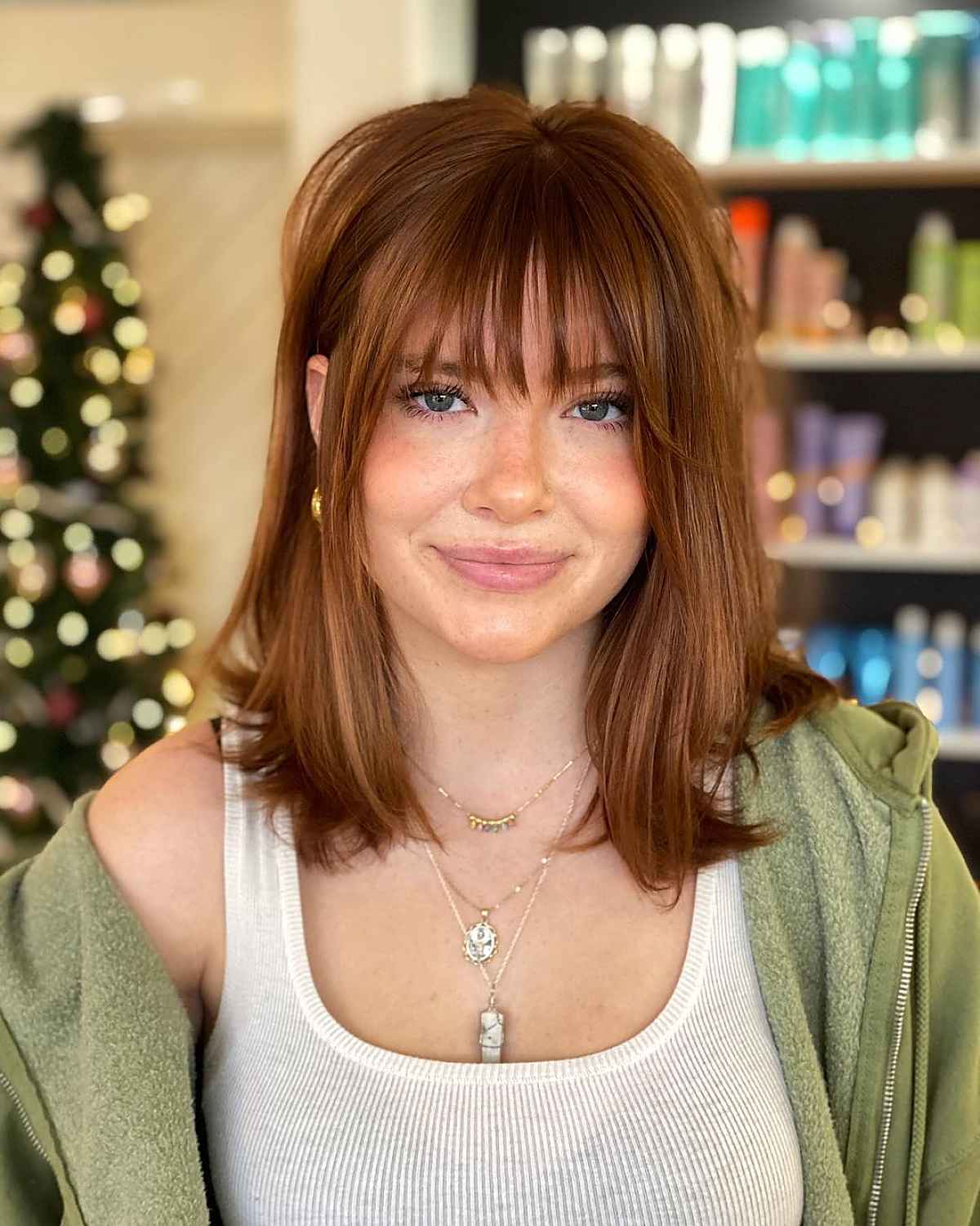 Shoulder-Length Tresses with Light Bangs