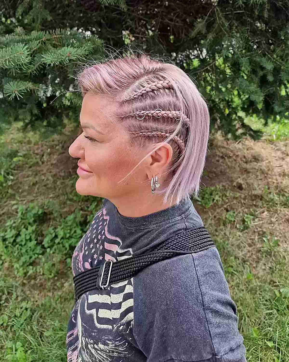Hawaiian Summer-Ready Side Braids on Lilac Straight Bob Hairstyle