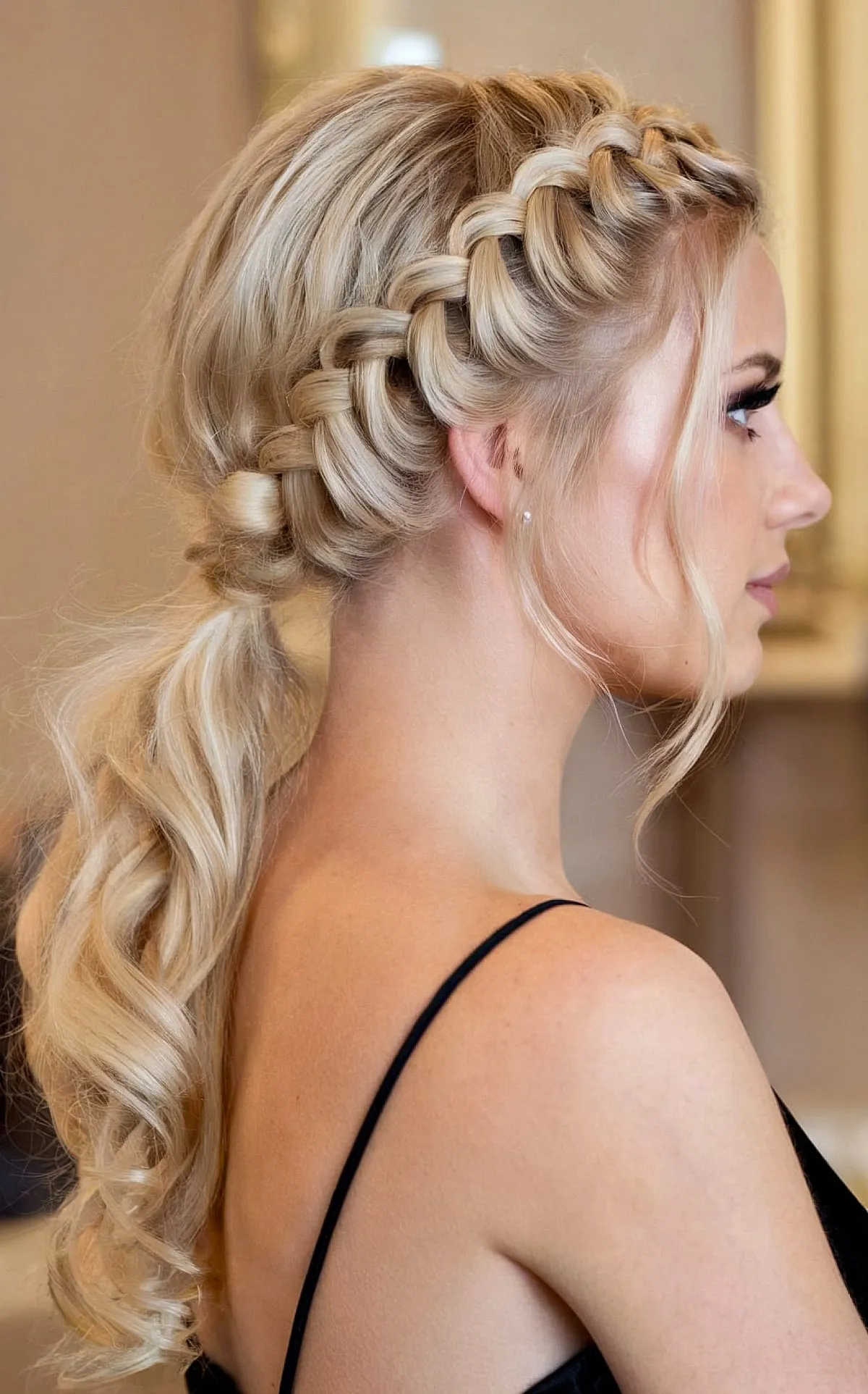 Side Dutch Braid with a Low Ponytail