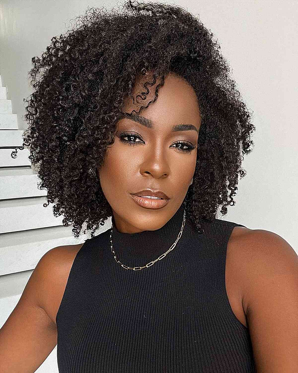 Side Parted Natural Curls for black women with a long face