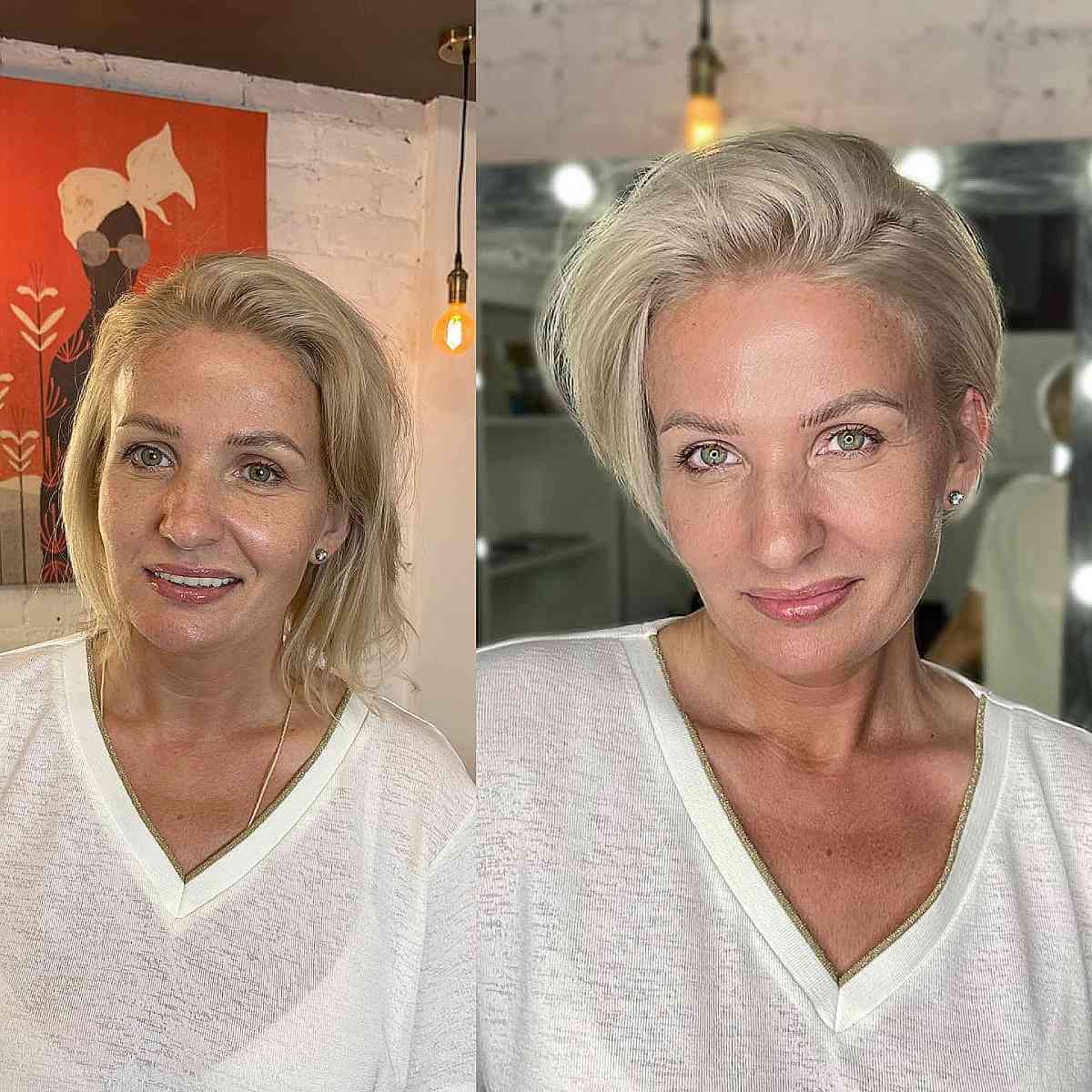 Ear-Length Side-Swept Pixie Bob for Women Over 50