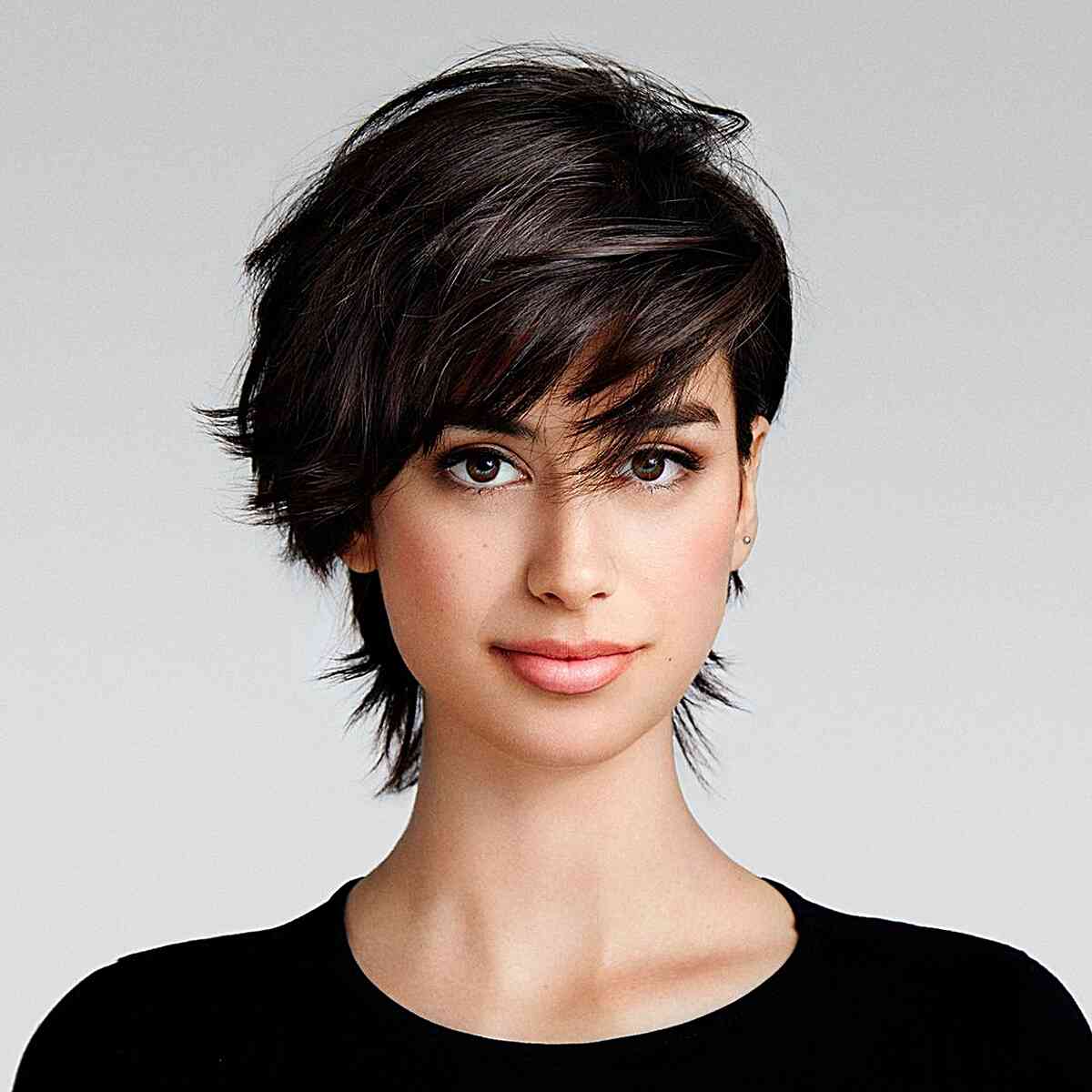 Side-Swept Textured Shaggy Pixie for Thicker Hair