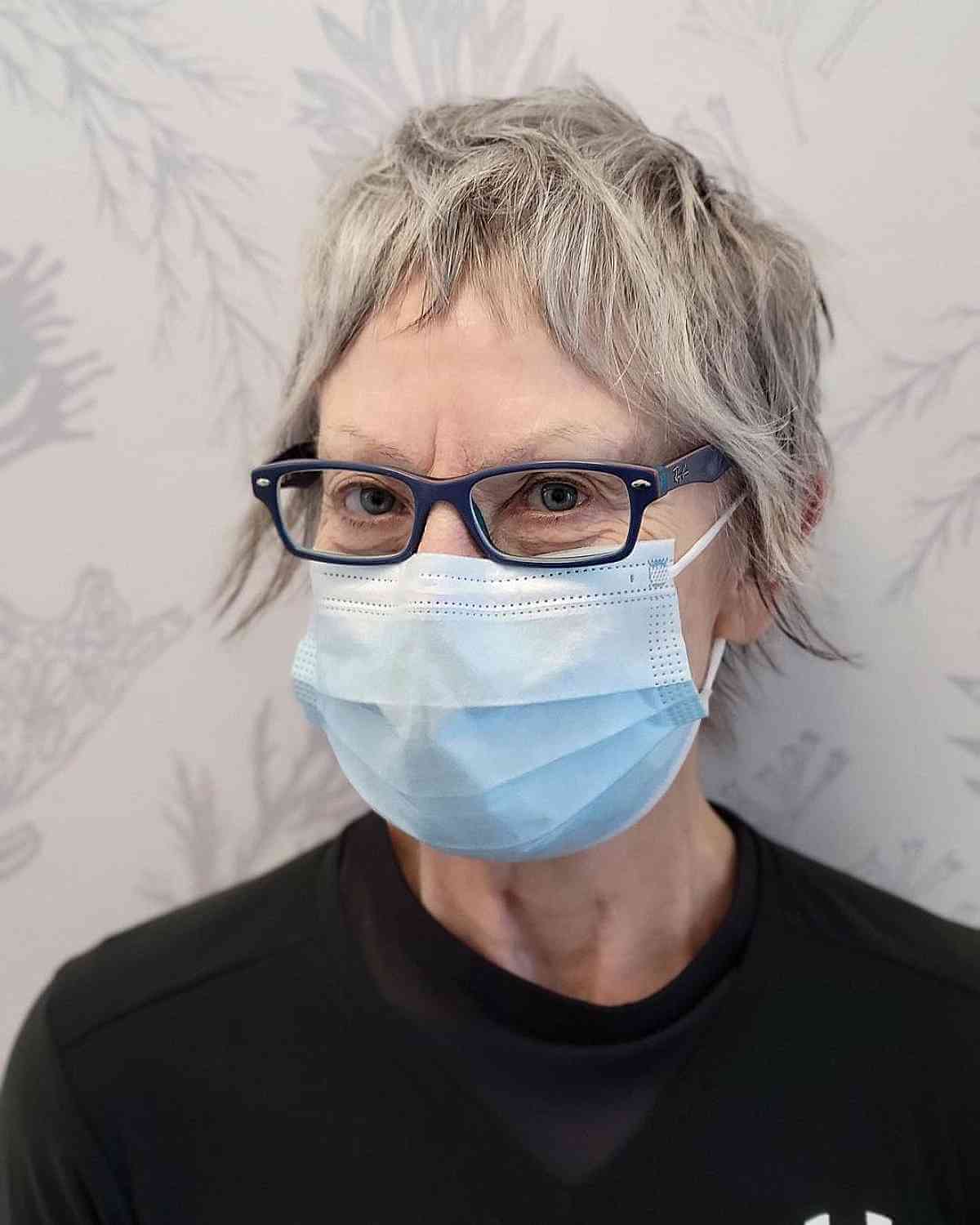 Silver Pixie Shag with Mini Bangs for Women 60 and Up