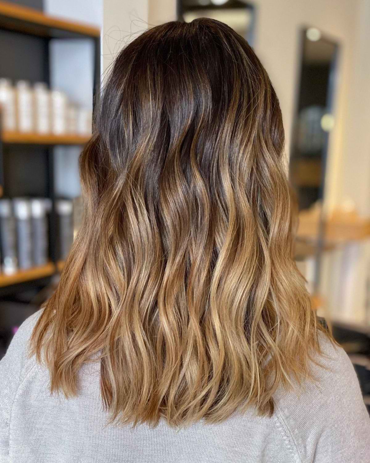 Simplified dark cocoa brown to caramel blonde ombre