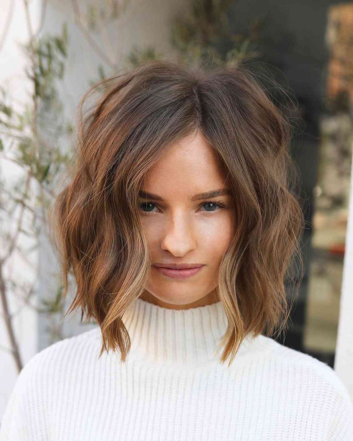 Simplistic Contemporary Textured Lob in Choppy Haircut