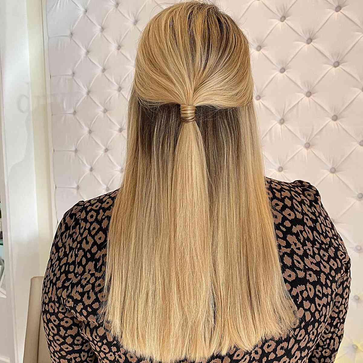 Sleek and Polished Half Updo Half Down for Straight Hair