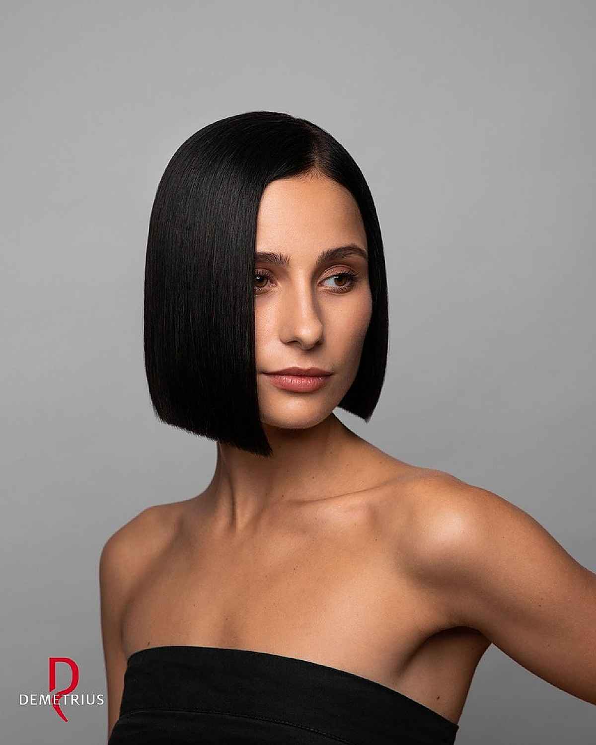 Sleek Blunt Bob Hairstyle for Straight Locks