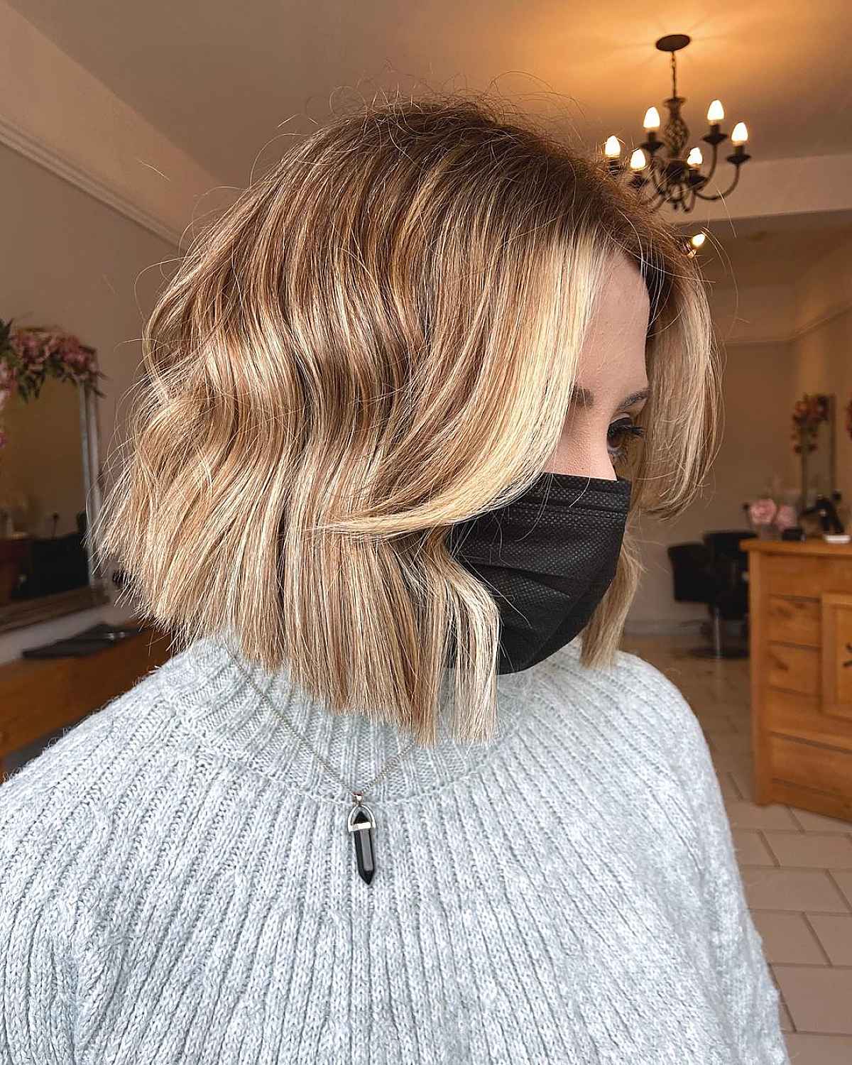 Sleek Blunt Bob with Extended Curtain Bangs