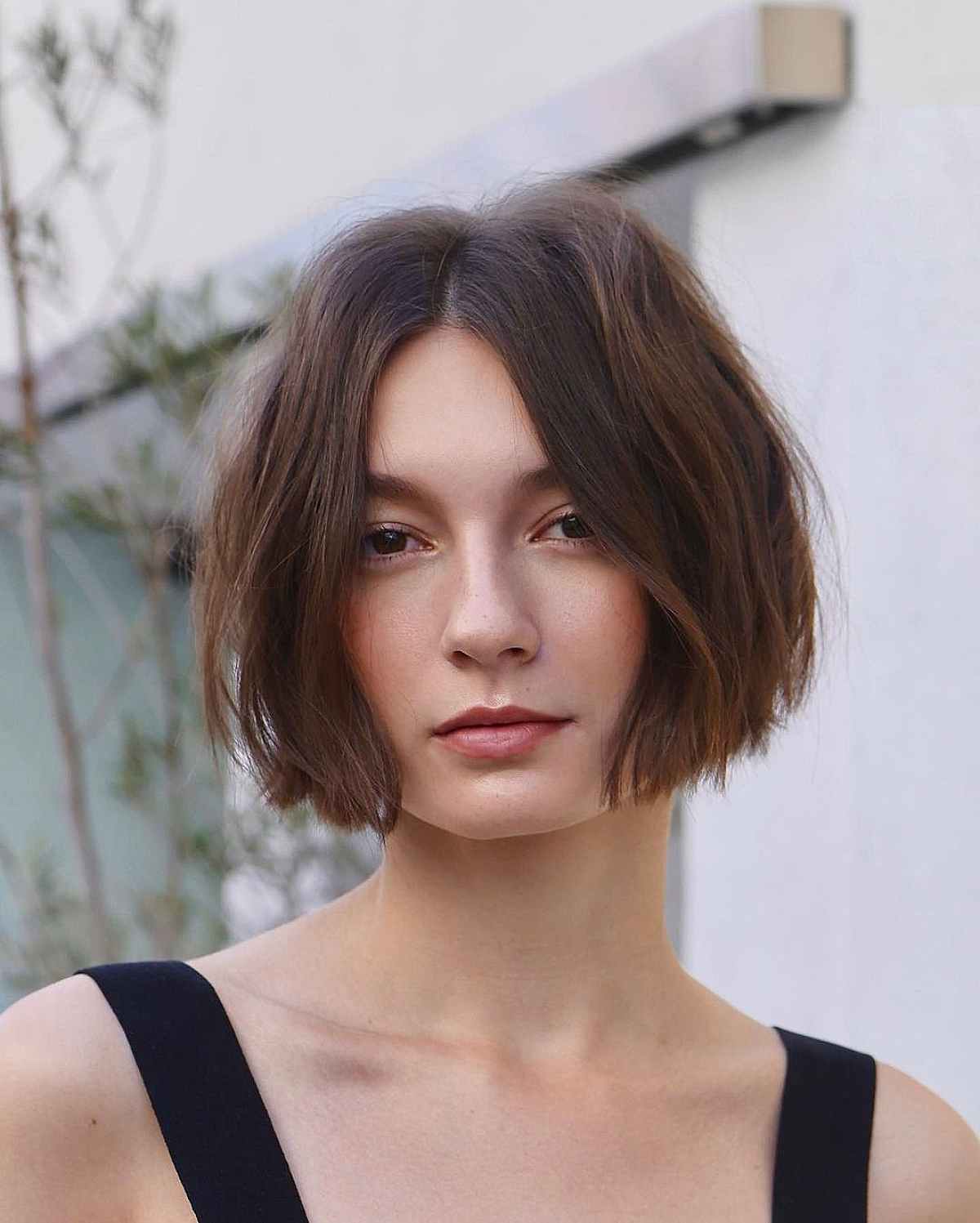 Chin-Length Sleek Blunt Bob without Bangs