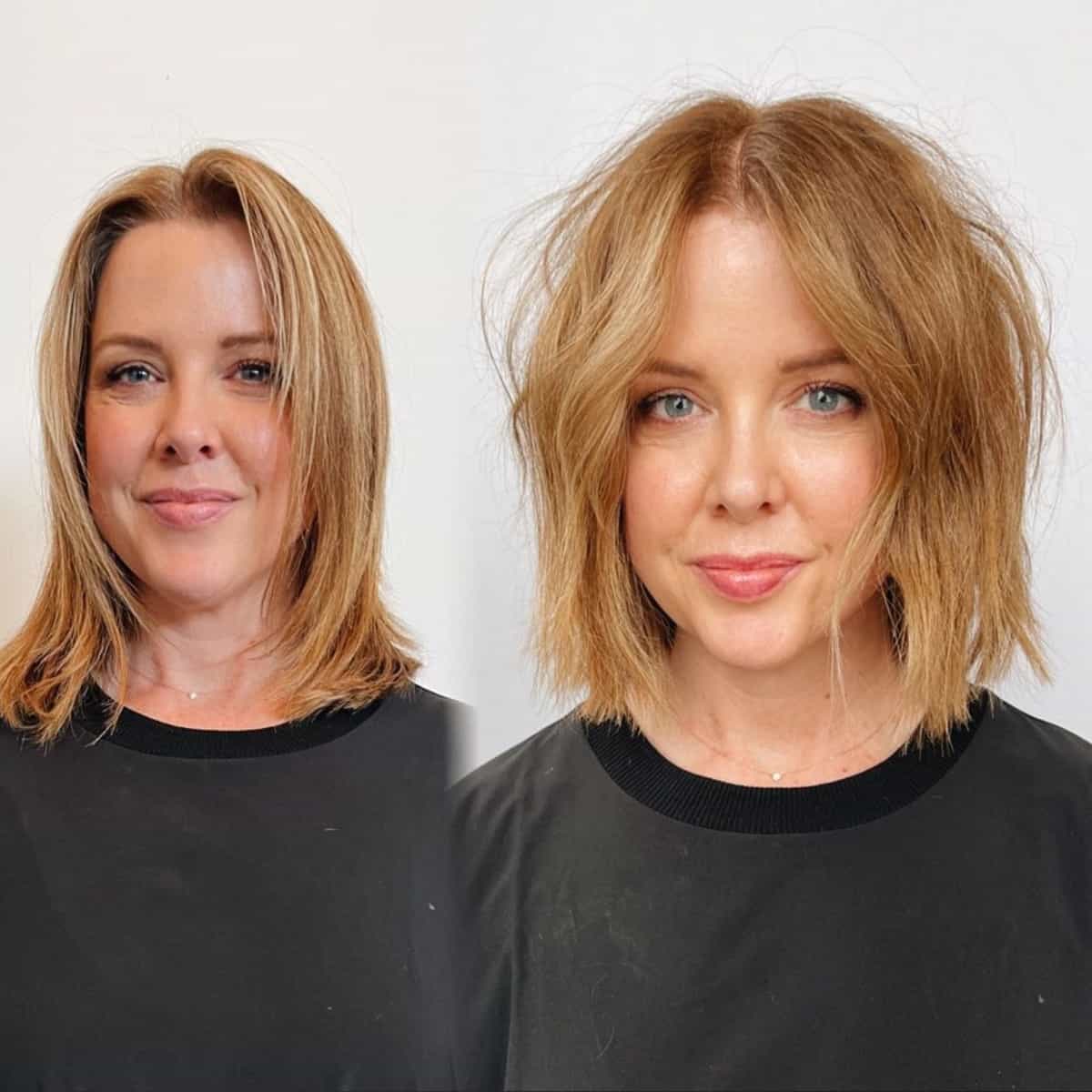 Sleek blunt cut bob for women over 40 with thick hair