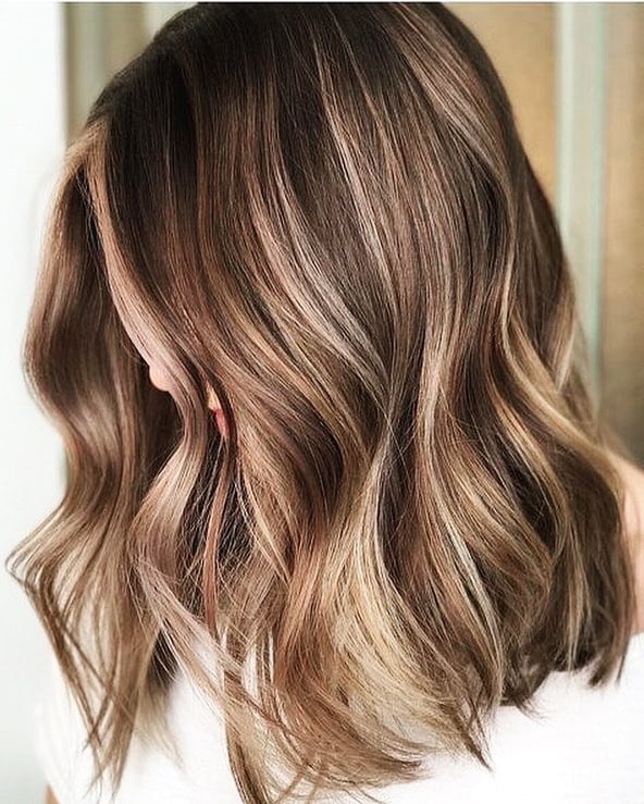 Sleek Caramel Highlights for Mid-Length Hair