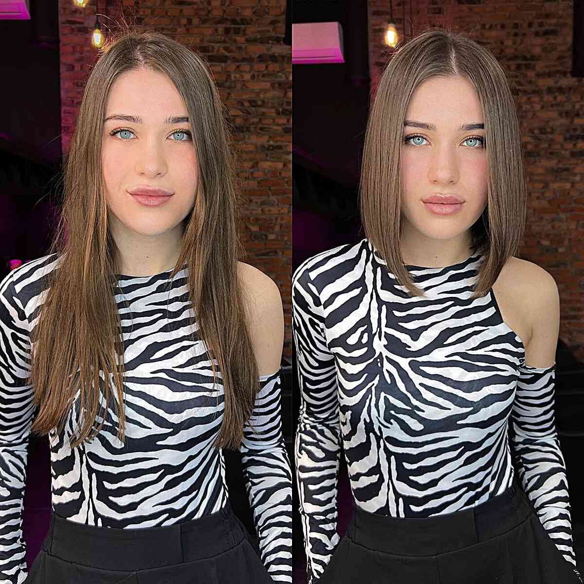 Sleek Lob Center-Parted Hairstyle for young women