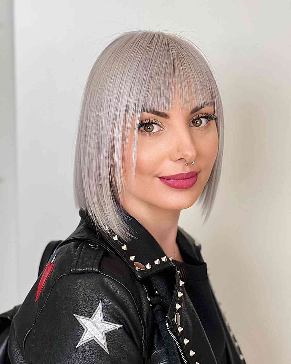Sleek Ice Bob with Wispy bangs for women with fine hair