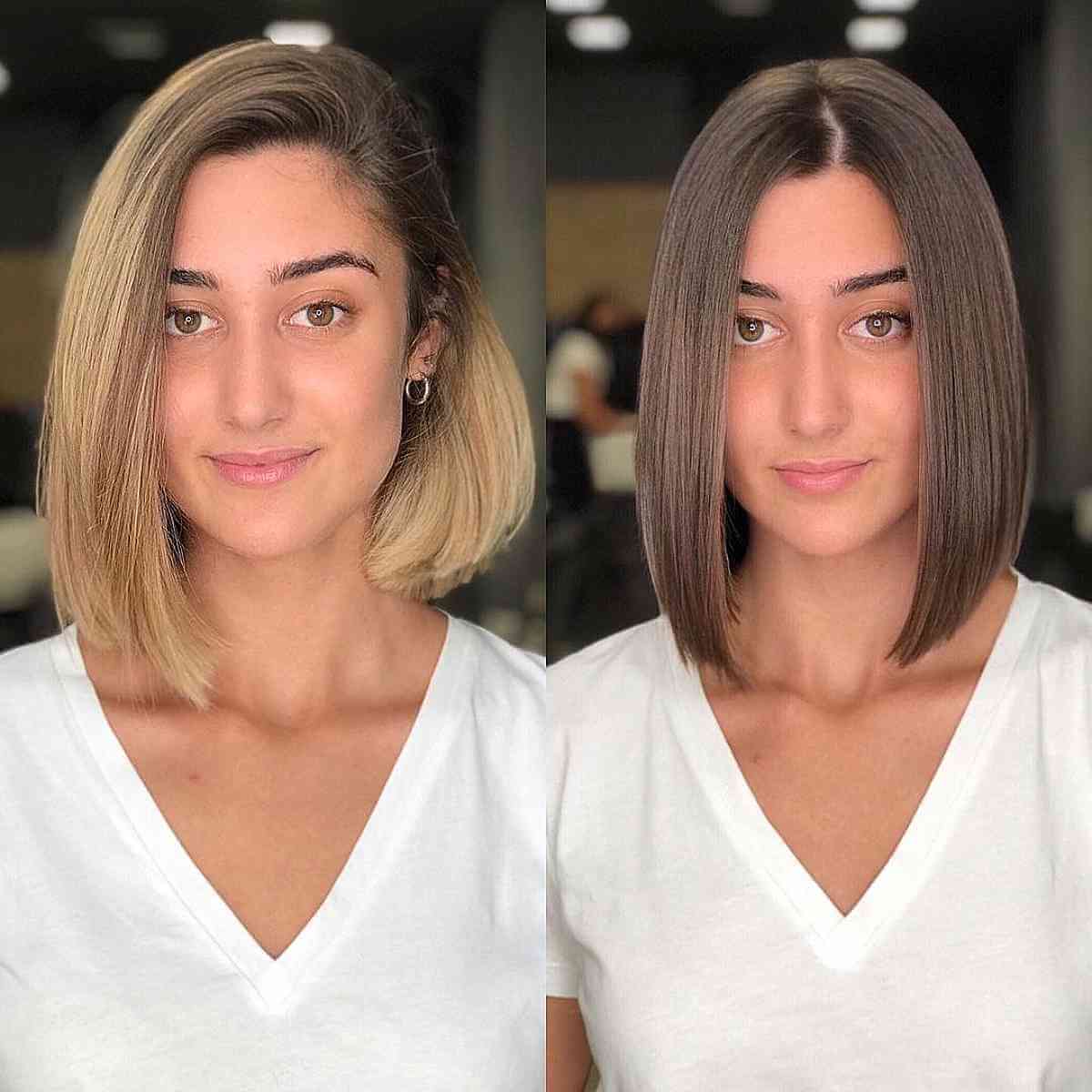 Sleek Lob with a Center Part for Fine Haired Women