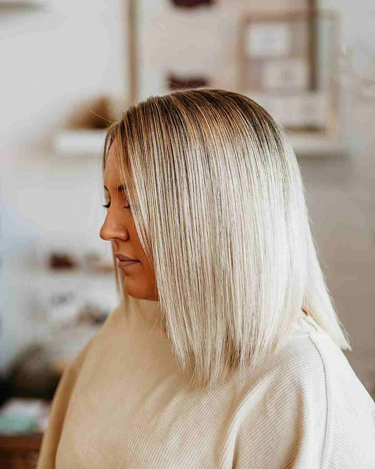 Sleek Lob with Gentle Layers for Round Face Shapes and Fine Hair